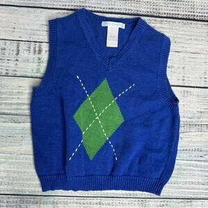 Janie and Jack Boys Blue Green Argyle Sweater Vest 18–24 Months